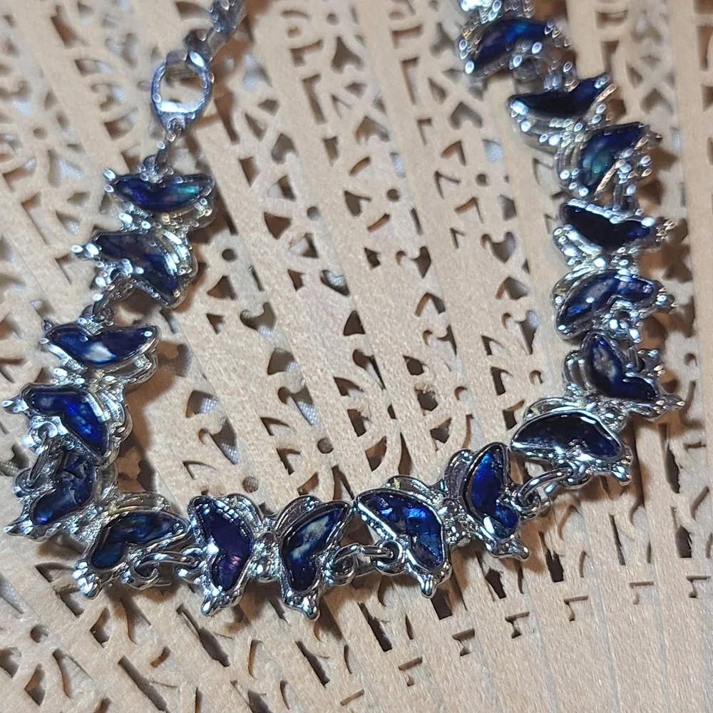 Elegant Blue and Silver Women's Butterfly Bracelet For Sale